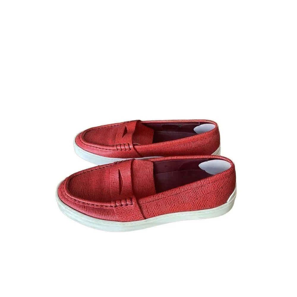 Rag & Bone Womens Red Leather Slip On Casual Wedge Penny Loafer Shoes 8